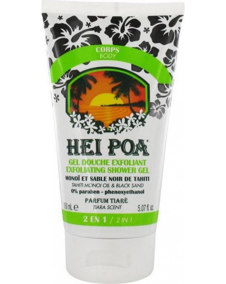 HEI POA Exfoliating Shower Gel Monoi, Peeling Σώματος από Κόκκους Μαύρης Άμμου, Παπάγια, Καρύδα & Tamanu, 150ml