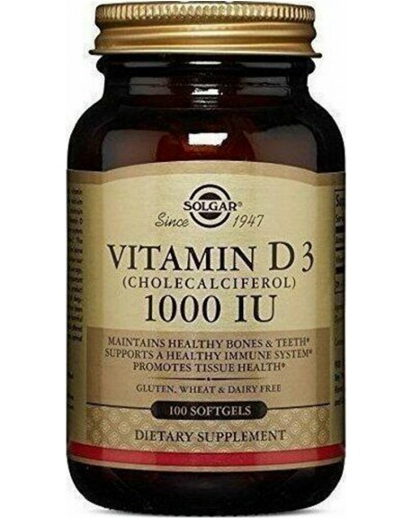 Solgar Vitamin D3 Βιταμίνη για Ανοσοποιητικό 1000iu 100 μαλακές κάψουλες